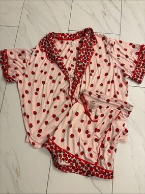 Beauty Sleep Social Strawberry Print Short Pajama Set - Pink & Red - Size 2xl